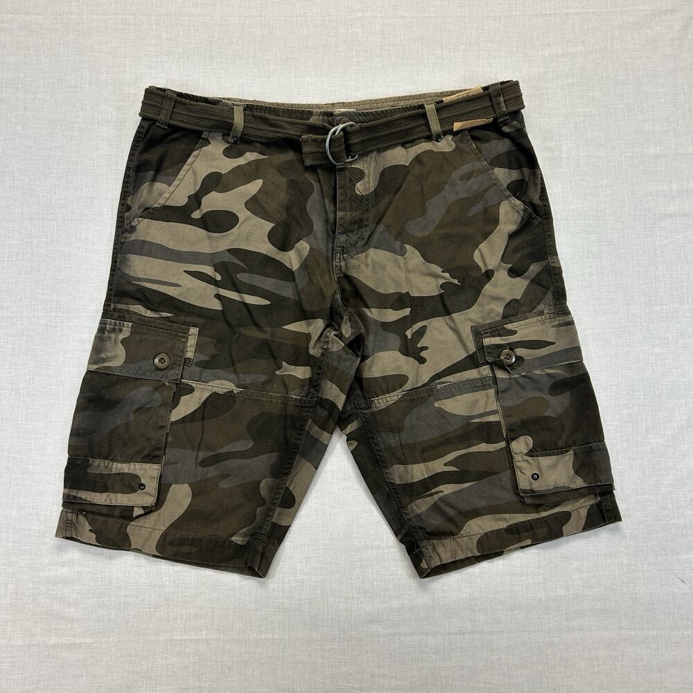 Route 66 NEW Digital Army Camo Y2k Cargo Shorts Men's 38 Green Khaki Belted NWT